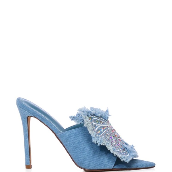 NWT. Azalea Wang Embellished Butterfly Stiletto Sandal In Denim. - Picture 3 of 7